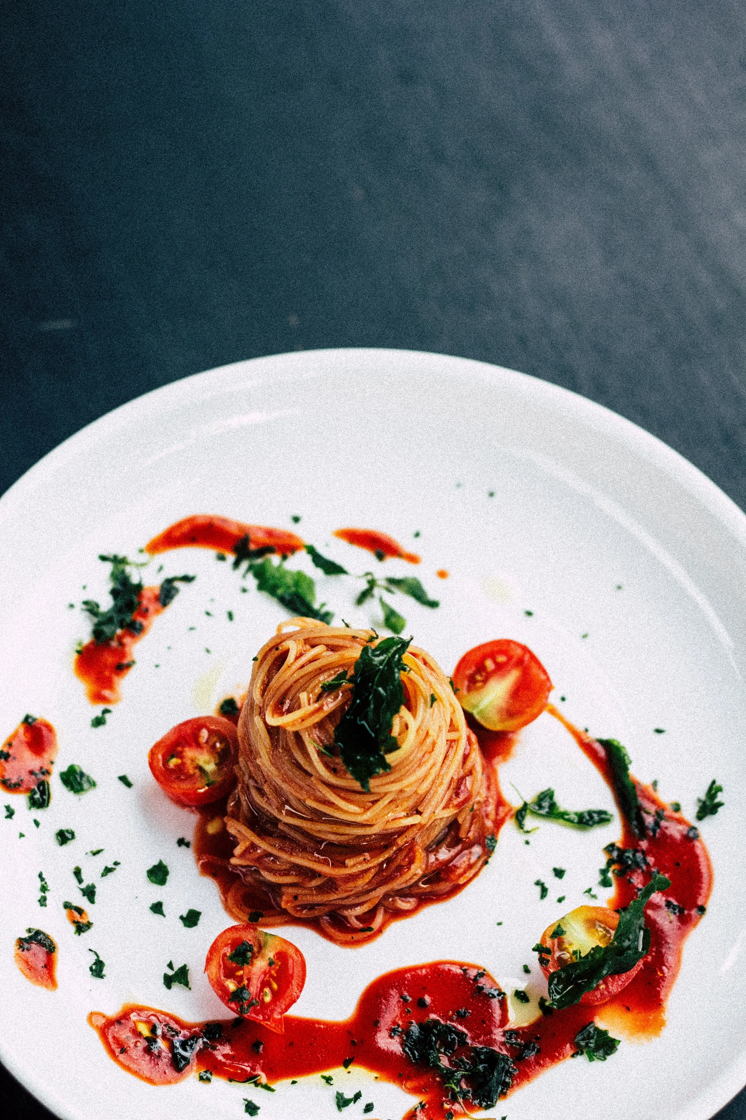 Pomodoro Pasta on White Plate